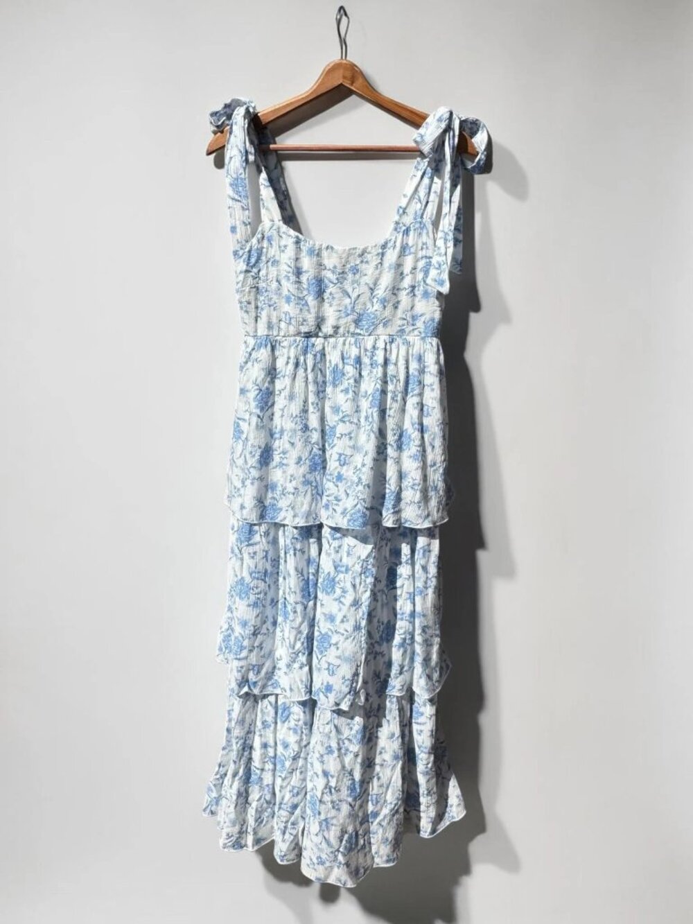 Mine Blue Floral Tiered Maxi Dress - size M